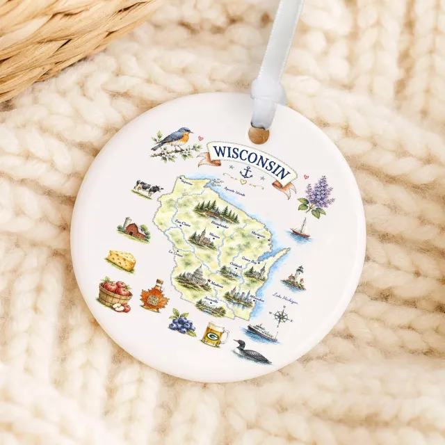 Avery Lane Gifts Wisconsin julepynt porcelæn 7,6 cm
