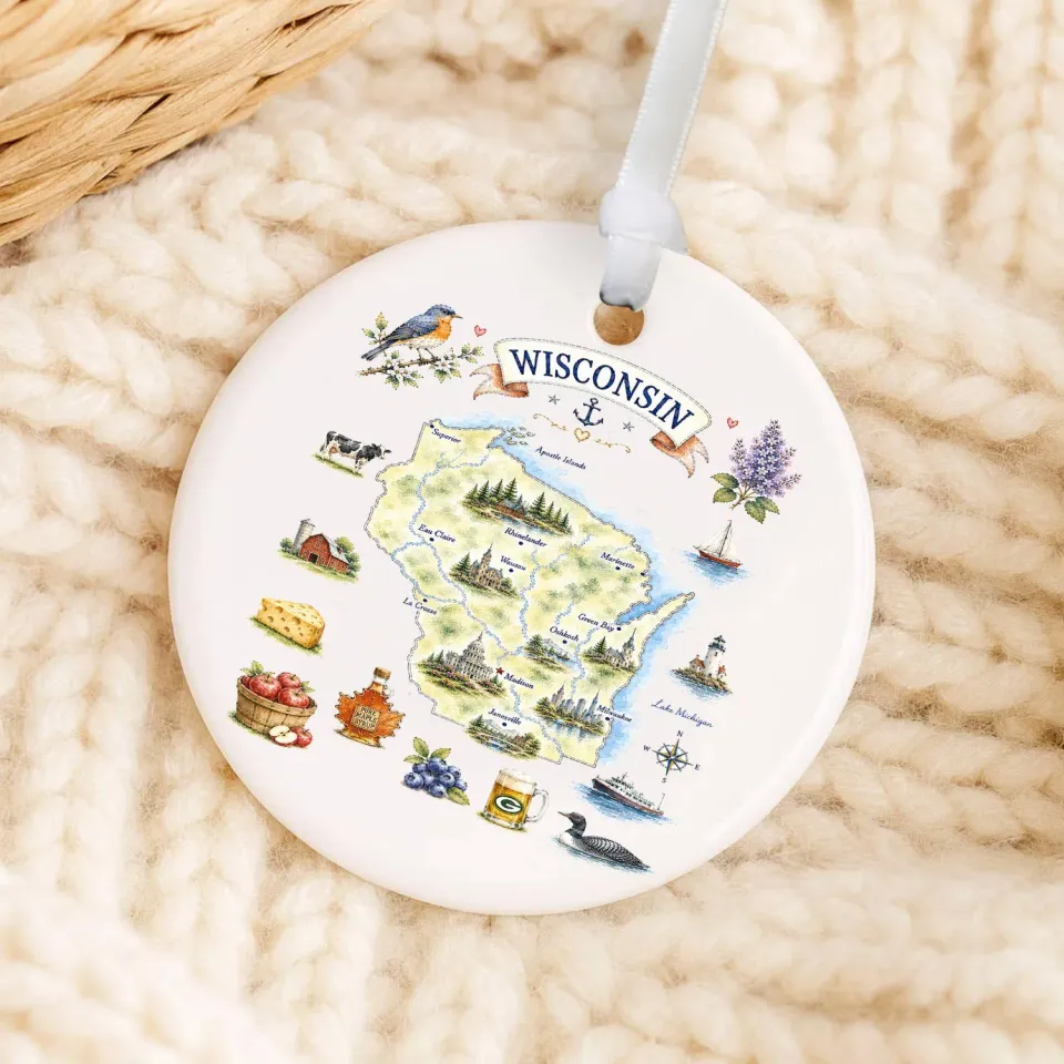 Avery Lane Gifts Wisconsin julepynt porcelæn 7,6 cm