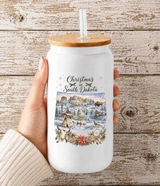 Avery Lane Gifts Christmas South Dakota Glas 473 ml bambuslåg