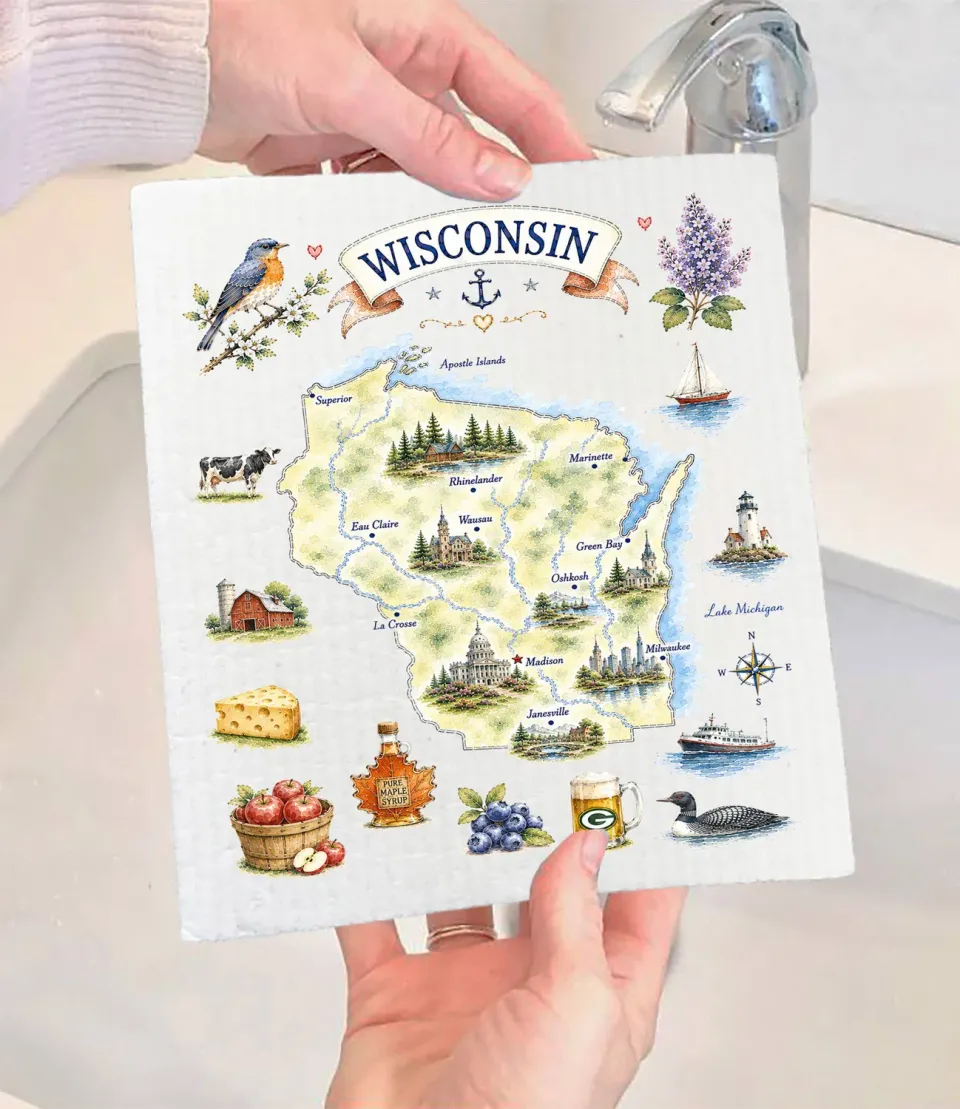 Avery Lane Gifts Wisconsin State Map karklud svensk 17x20 cm