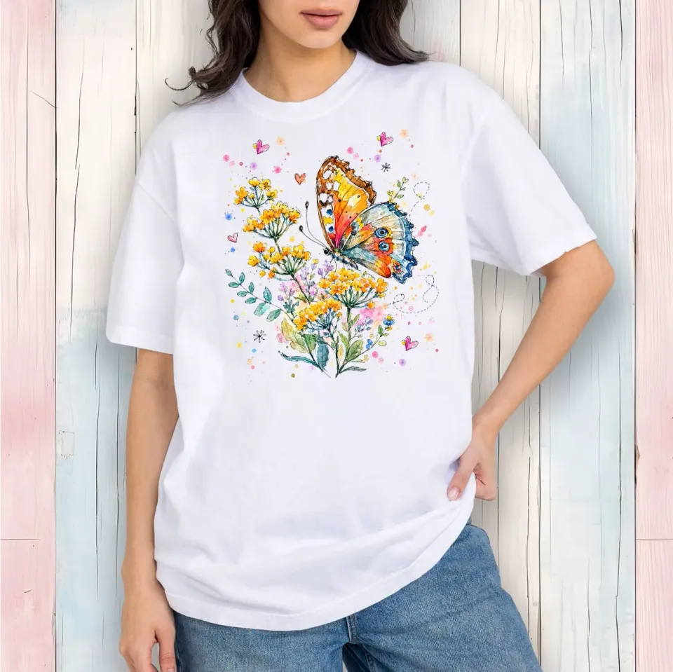 Avery Lane Gifts Spring Butterflies T-shirt hvid bomuld