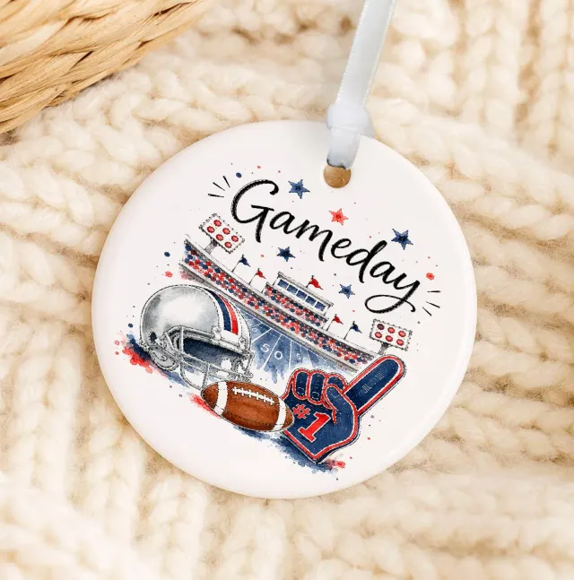 Avery Lane Gifts Gameday Football Navy Red ornament 7,6 cm