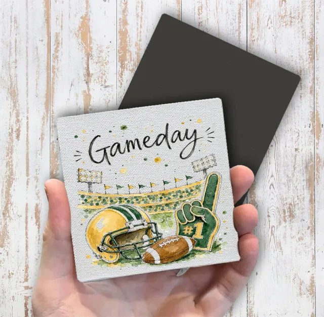 Avery Lane Gifts Gameday Football køleskabsmagnet guld grøn